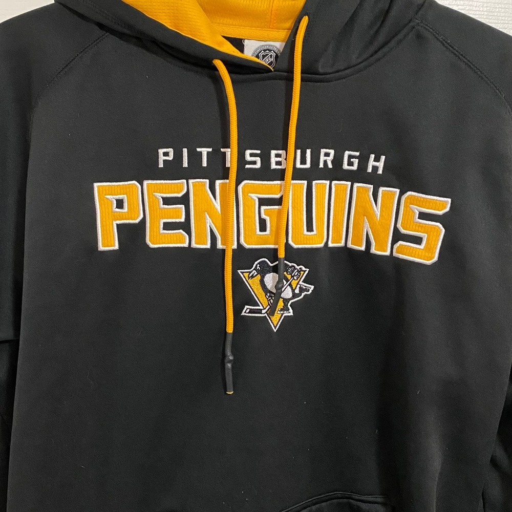 NHL Pittsburgh Penguins Hoodie Mens Medium Black Gold Excellent Pullover Logo - Picture 3 of 6
